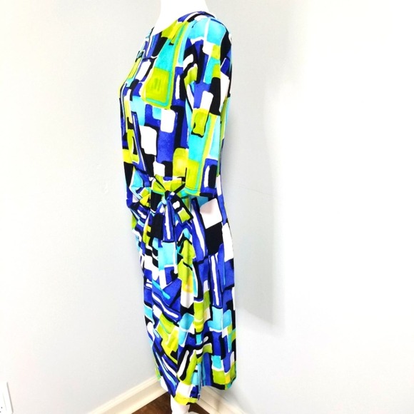 KIARA Dress Women's Size Small Abstract Print Blue Aqua & Chartreuse - Picture 3 of 7